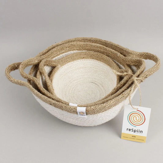 Körfusett með handfangi - Natural & hvít